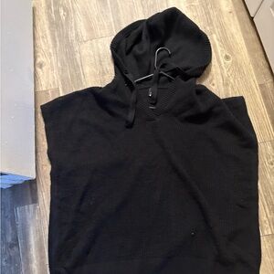 Echo Design Black Hooded Poncho Sweater Waffle Knit Capes